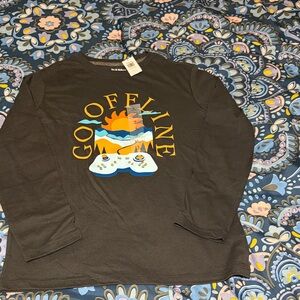 Size.  10/12 big kids. Old Navy Black 'Go Offline' Long Sleeve Tee